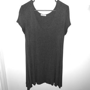 V neck gray cotton t-shirt dress